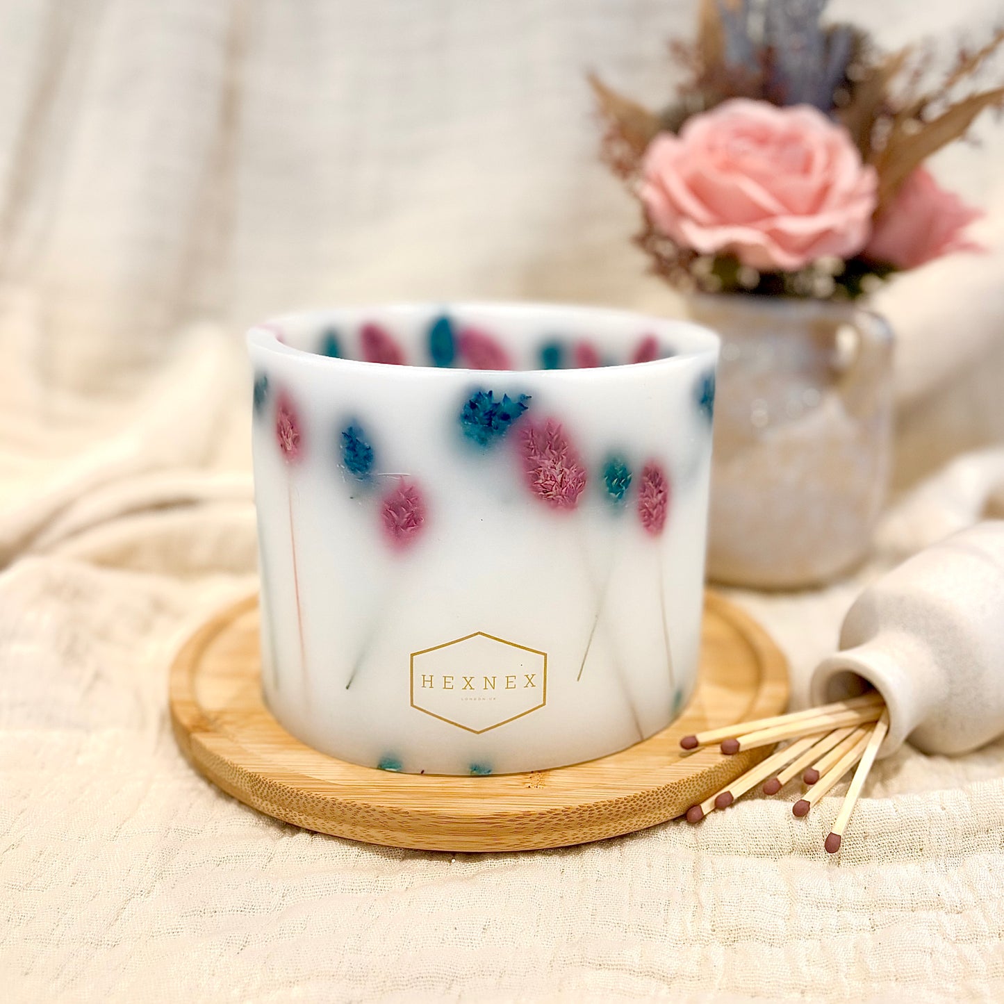 Pink and Teal Phalaris Candle Luminary Jar