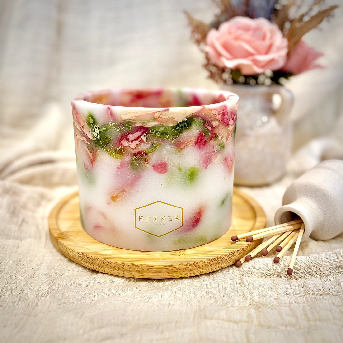 Pink Rose and Green Hydrangea Candle Luminary Jar