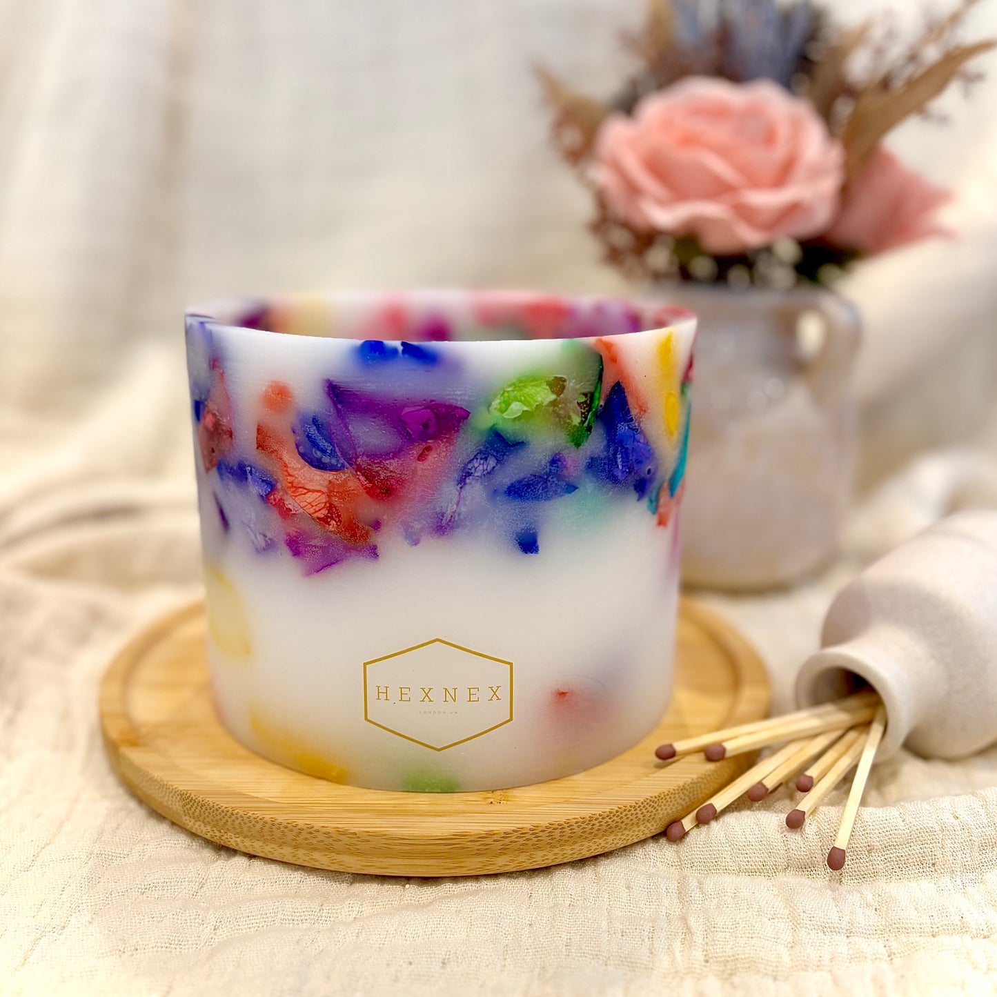 Rainbow Rose Petal Candle Luminary Jar