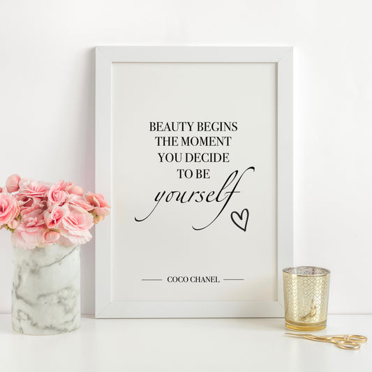 "Beauty Begins" - CoCo Chanel Quote A4 Print