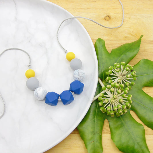 Blue and Mustard - 9 Bead Necklace