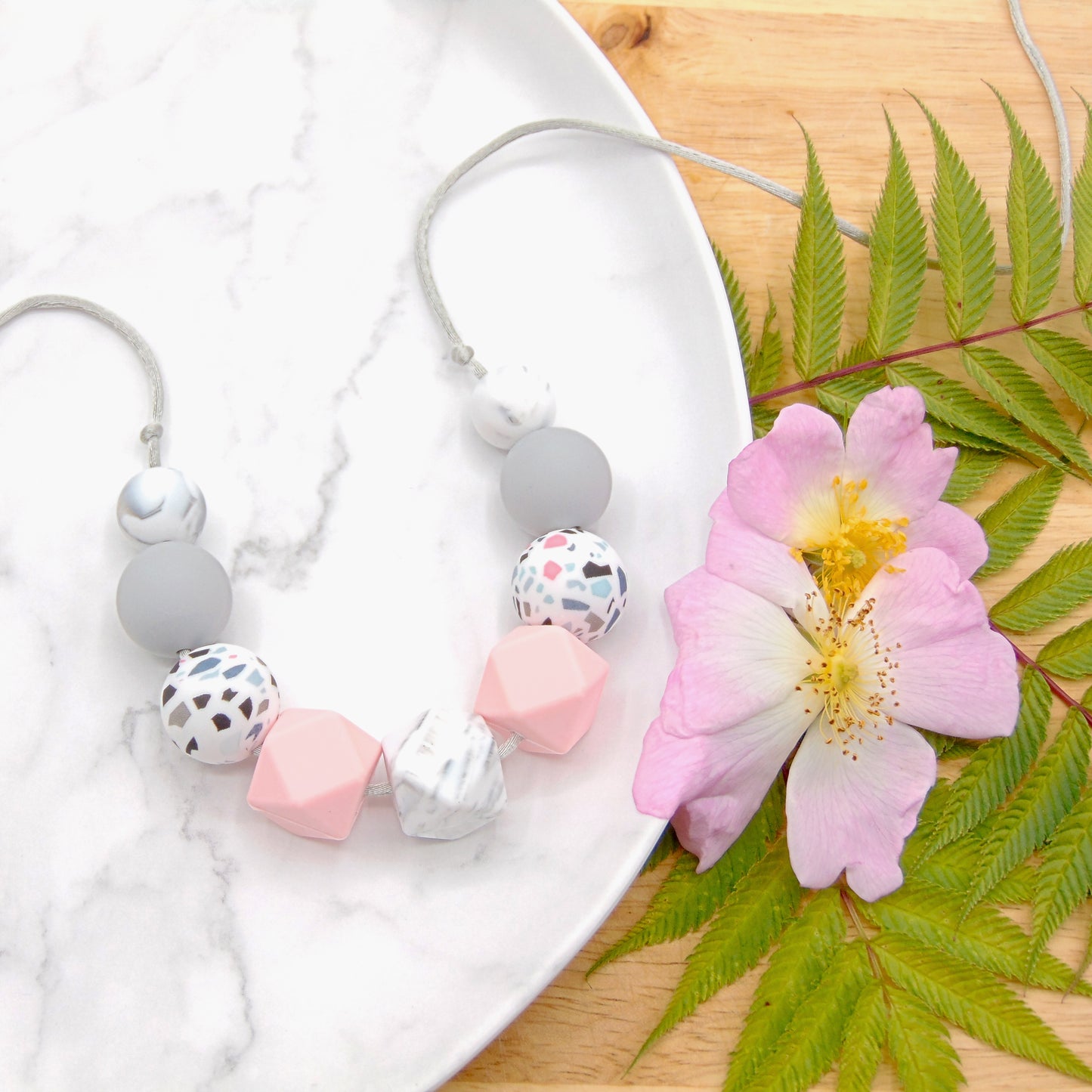 Pink Terrazzo - 9 Bead Necklace