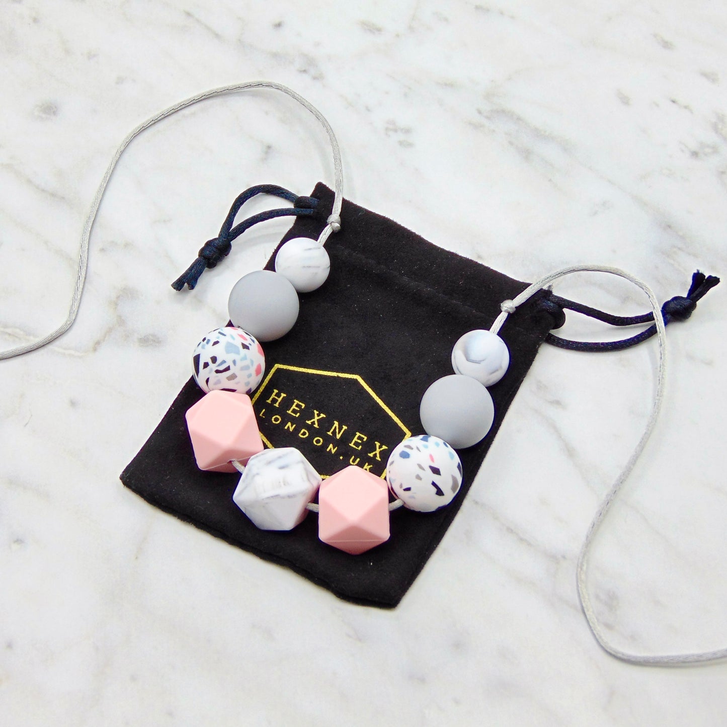Pink Terrazzo - 9 Bead Necklace