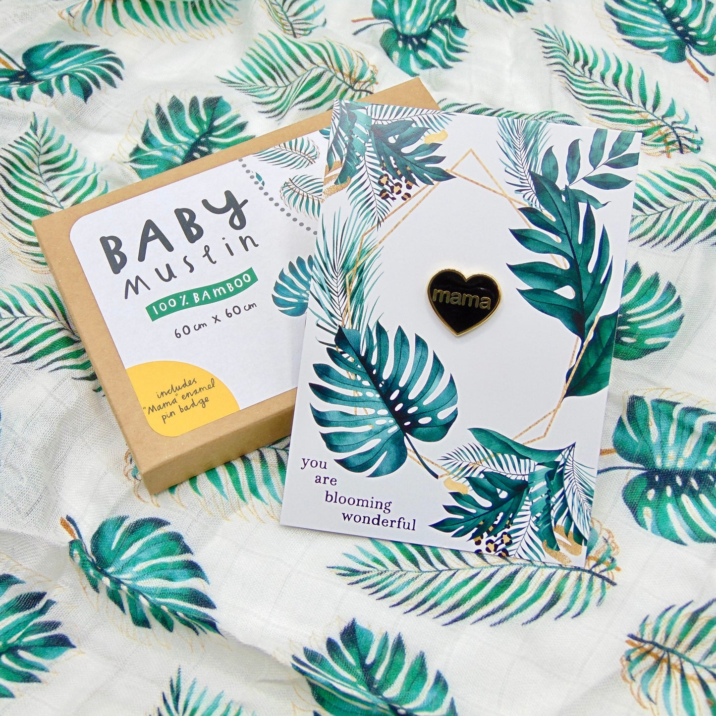 Monstera Muslin and Necklace Gift Set