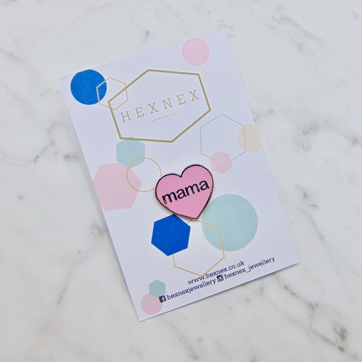Mama Pin Badge - Pink and Silver