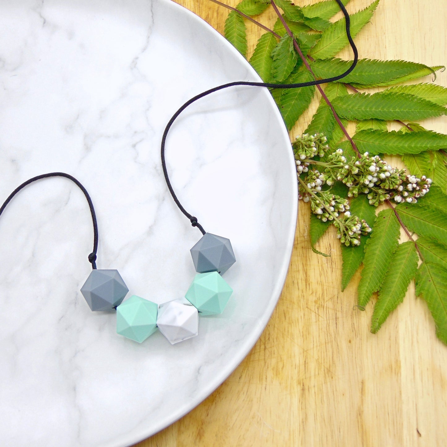 WAREHOUSE CLEARANCE Mint and Grey - 5 Bead Necklace