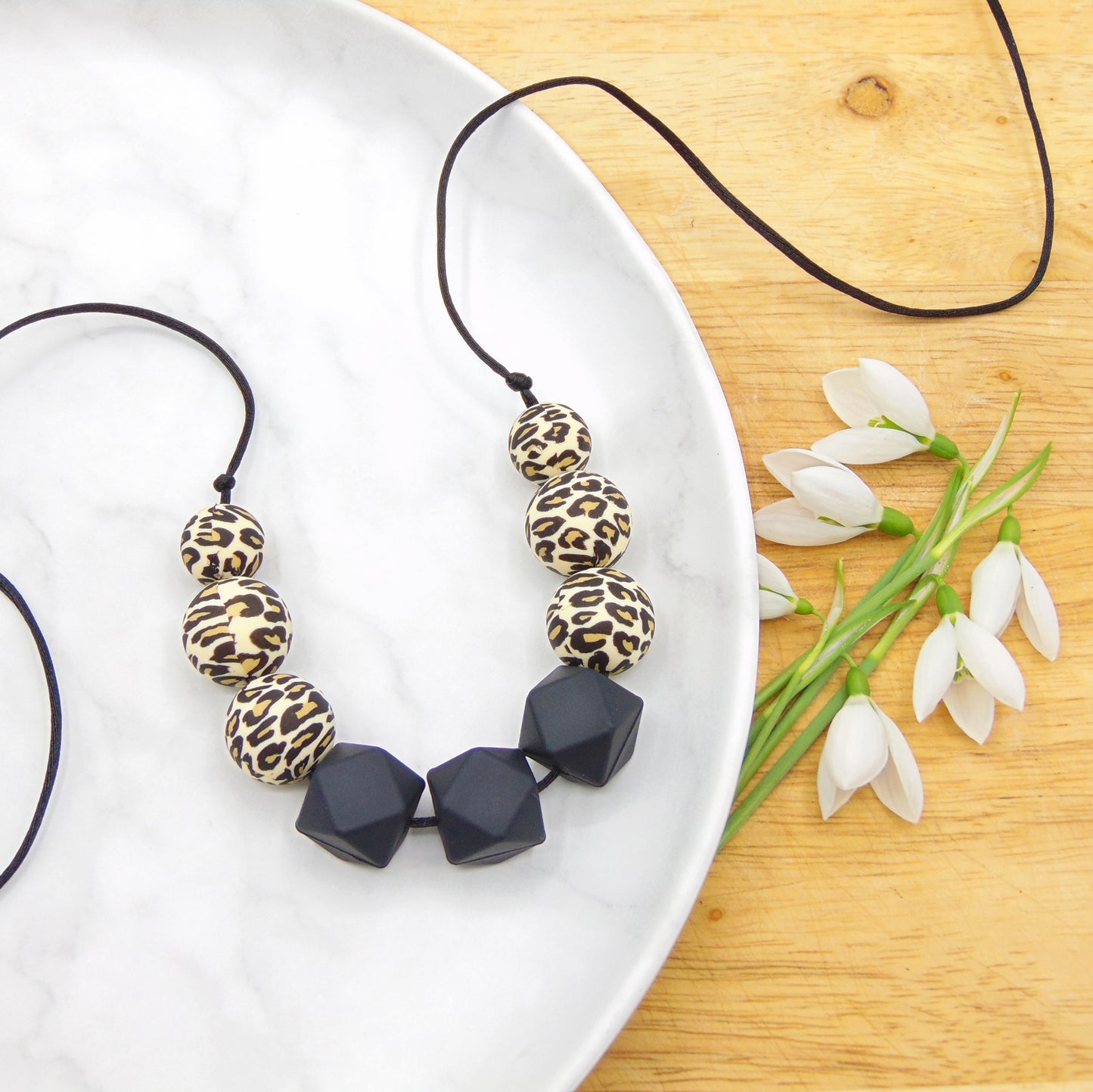 All In Black Leopard - 9 Bead Necklace