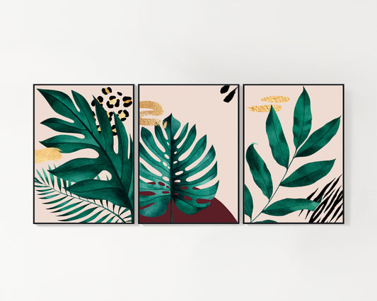 Trio of Jungle Leaf A4 Art Prints