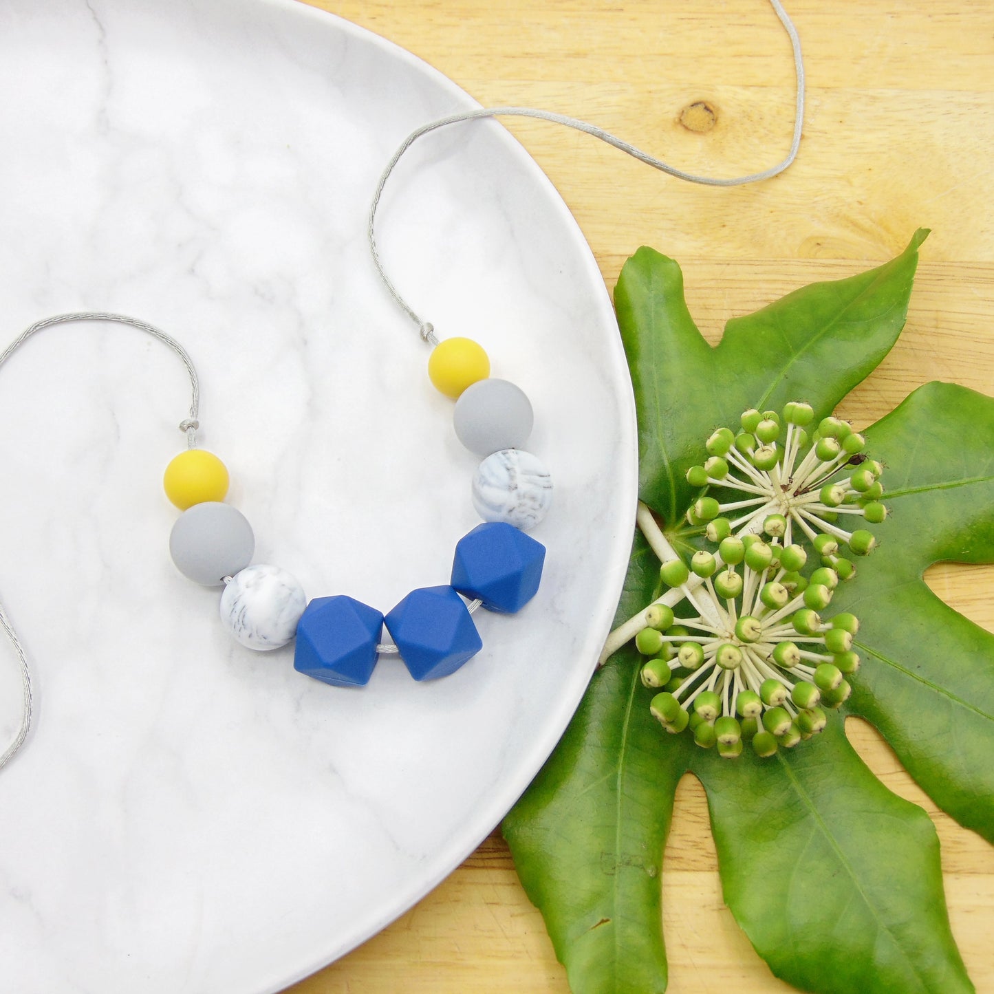 WAREHOUSE CLEARANCE Blue and Mustard - 9 Bead Necklace
