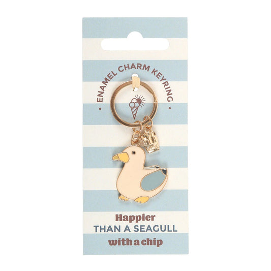 Cheeky Seagull and Chips Enamel Keychain