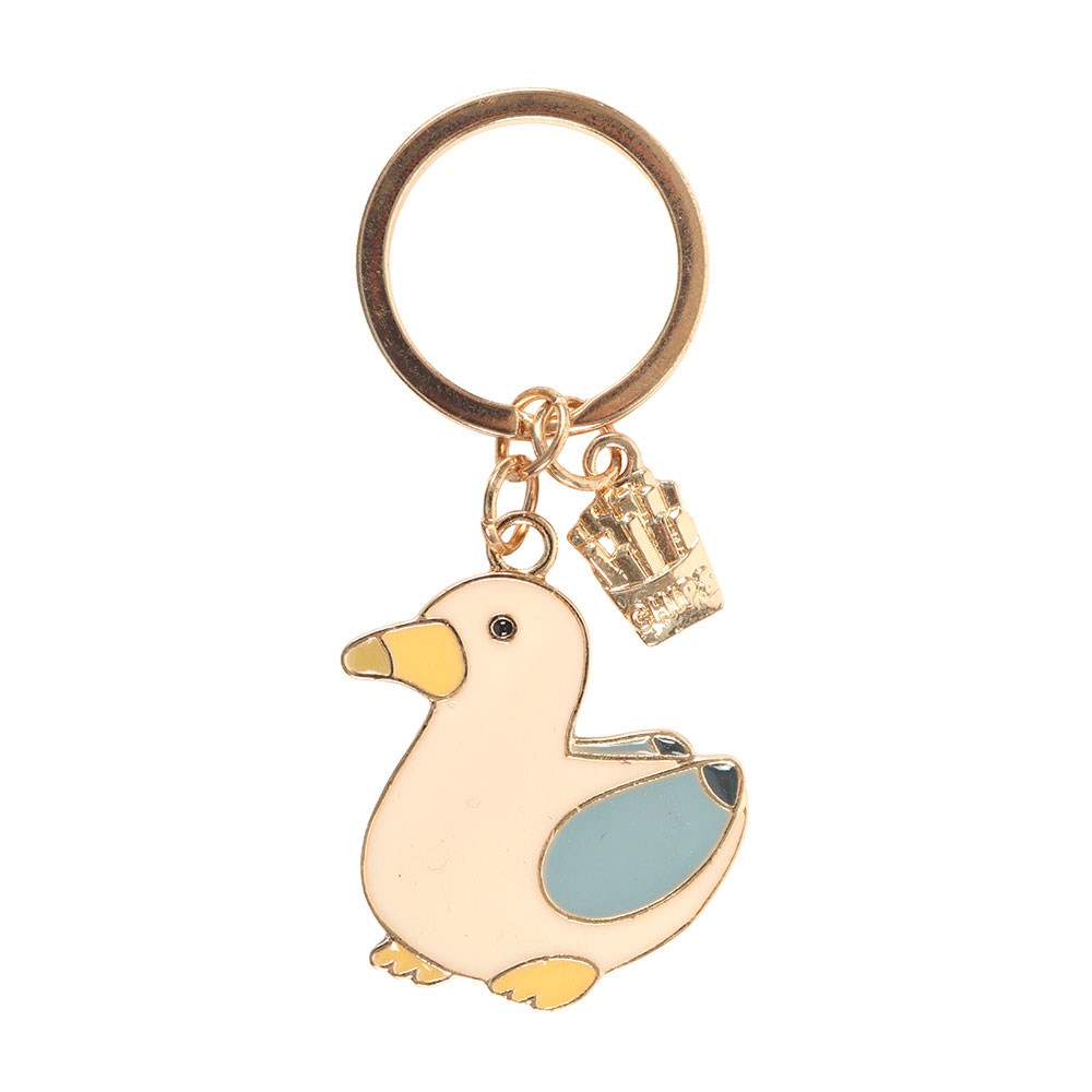 Cheeky Seagull and Chips Enamel Keychain