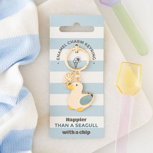 Cheeky Seagull and Chips Enamel Keychain