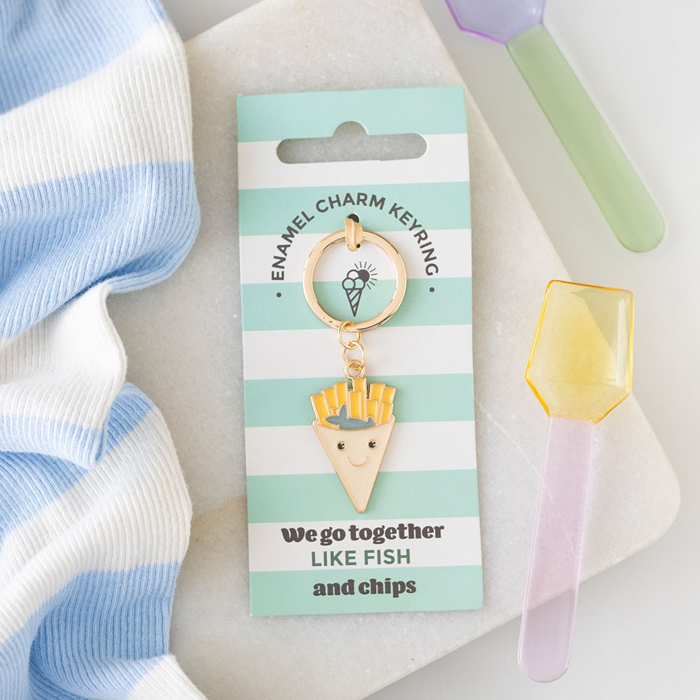 Cheeky Fish and Chips Enamel Keychain