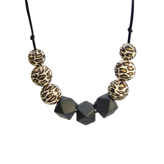 All In Black Leopard - 9 Bead Necklace