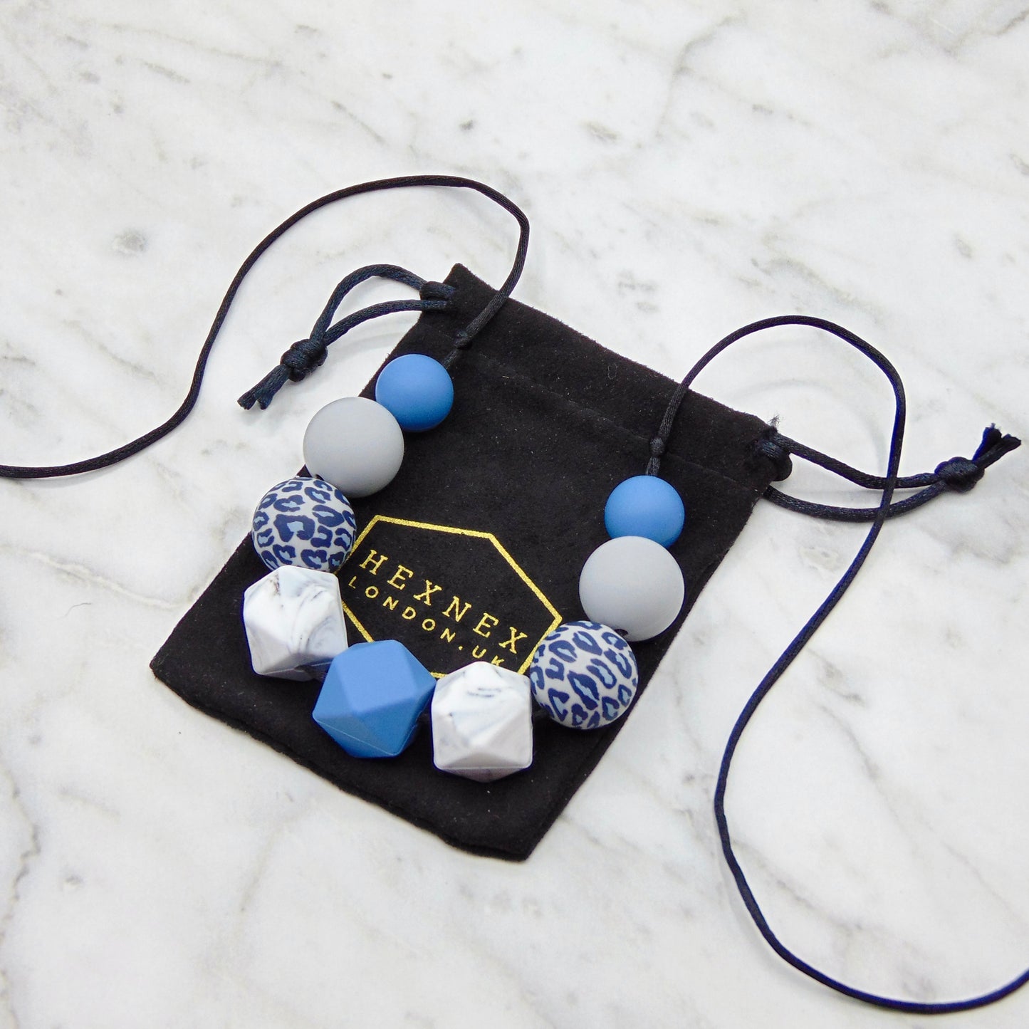 Lesser Spotted Blue Leopard - 9 Bead Necklace