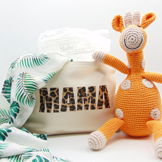 Natural "Mama" Leopard Print Zip Pouch
