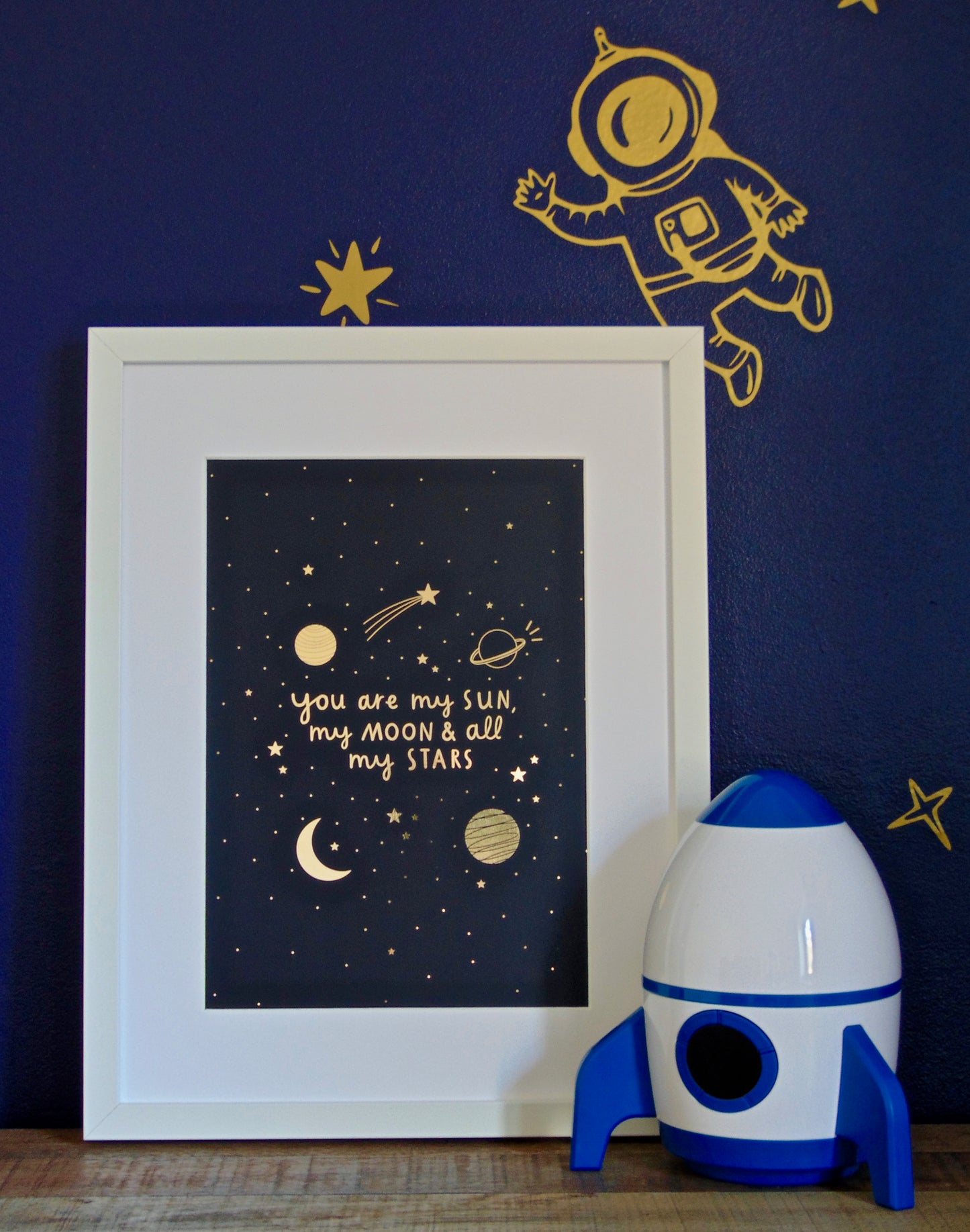 Sun, Moon and Stars - Navy and Gold A4 Foil Print