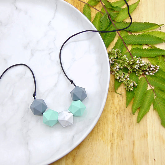 Mint and Grey - 5 Bead Necklace