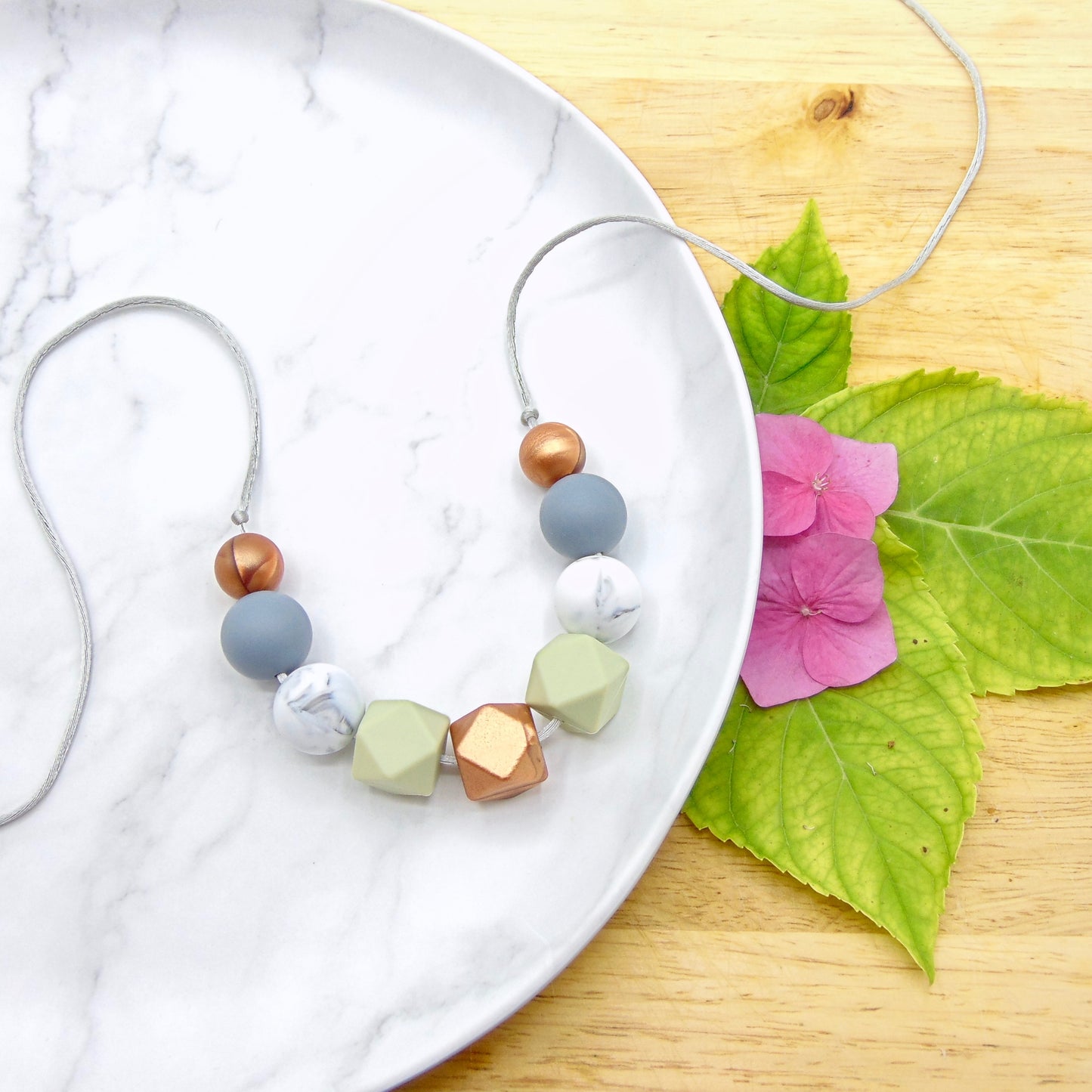 Khaki and Copper - 9 Bead Necklace