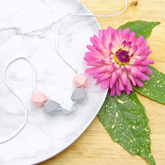 Blush Pink and Granite - 5 Bead Necklace