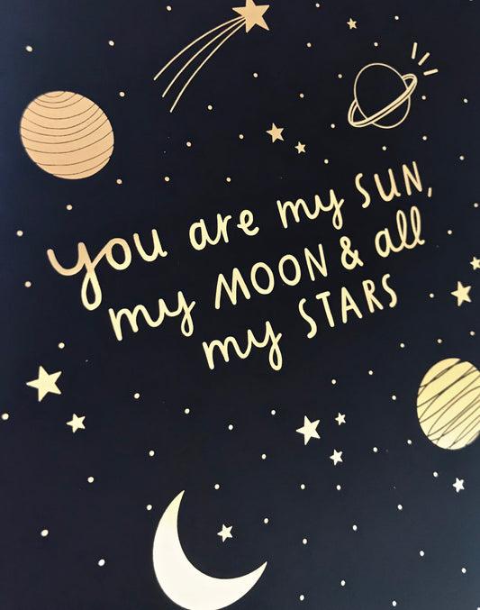 Sun, Moon and Stars - Navy and Gold A4 Foil Print