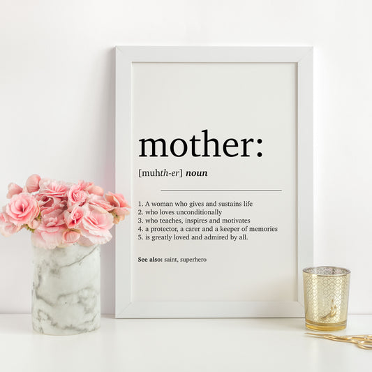 Mother Dictionary Definition A4 Print