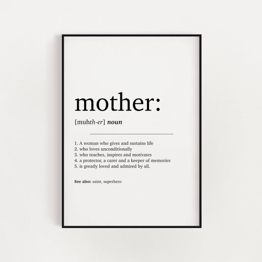 Mother Dictionary Definition A4 Print
